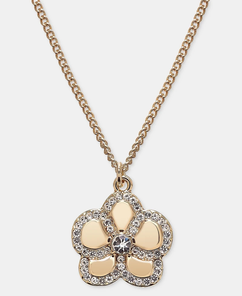Karl Lagerfeld Paris Gold-Tone Pave Orchid Pendant Necklace