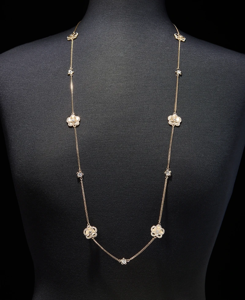 Karl Lagerfeld Paris Gold-Tone 36" Pave Orchid Strandage Necklace