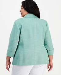 Kasper Plus Notch-Collar One-Button Blazer