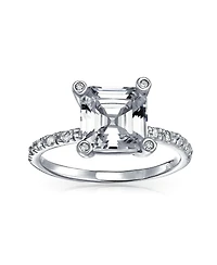 Bling Jewelry Art Deco Style 3CT Cz Square Asscher Princess-Cut Solitaire Promise Ring With 1MM Thin Pave Band .925 Sterling Silver