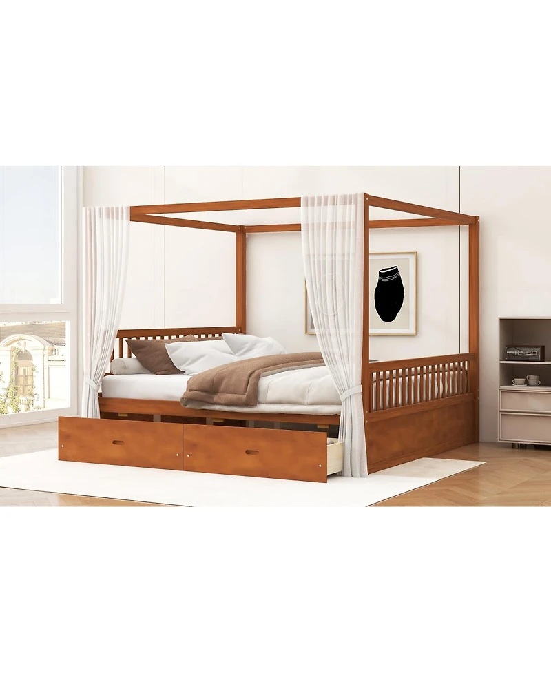 Streamdale Furniture Wooden Canopy Bed with Storage Drawers