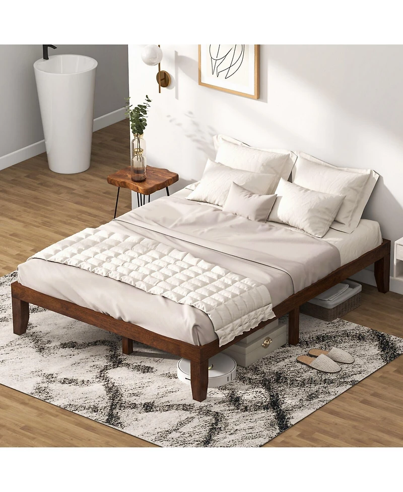 Sugift 14 Inch Rubber Wood Platform Bed Frame with Wood Slat Support