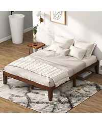 Sugift 14 Inch Rubber Wood Platform Bed Frame with Wood Slat Support