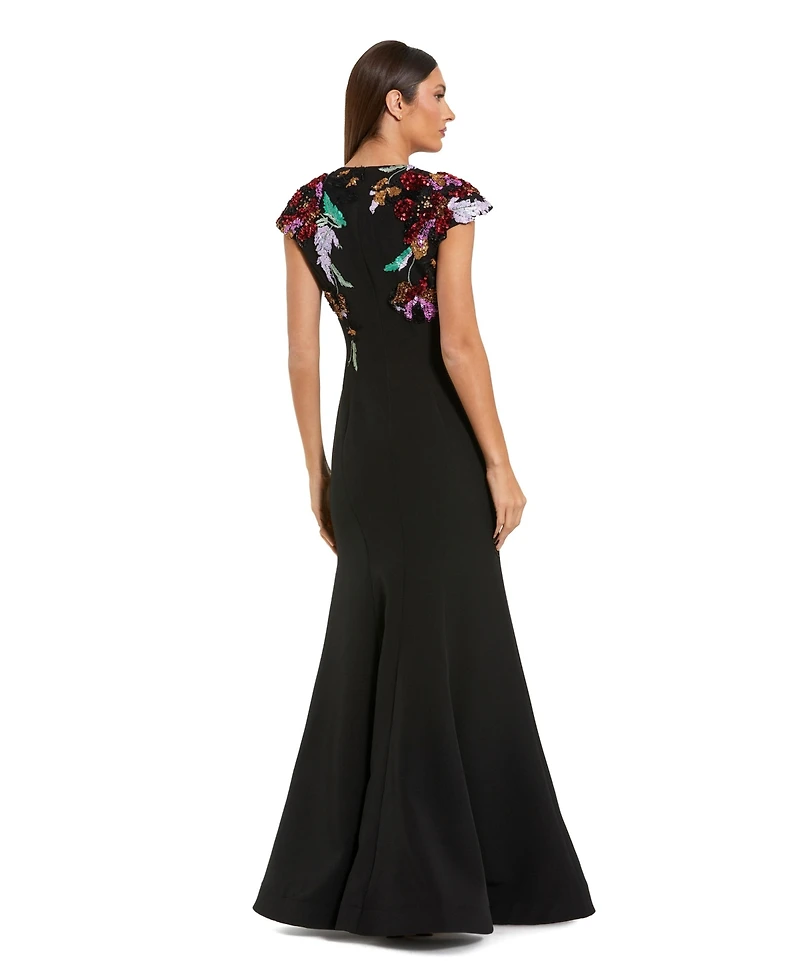 Mac Duggal Women's Crepe Mermaid Gown With Floral Embroidery
