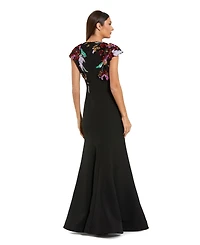 Mac Duggal Women's Crepe Mermaid Gown With Floral Embroidery