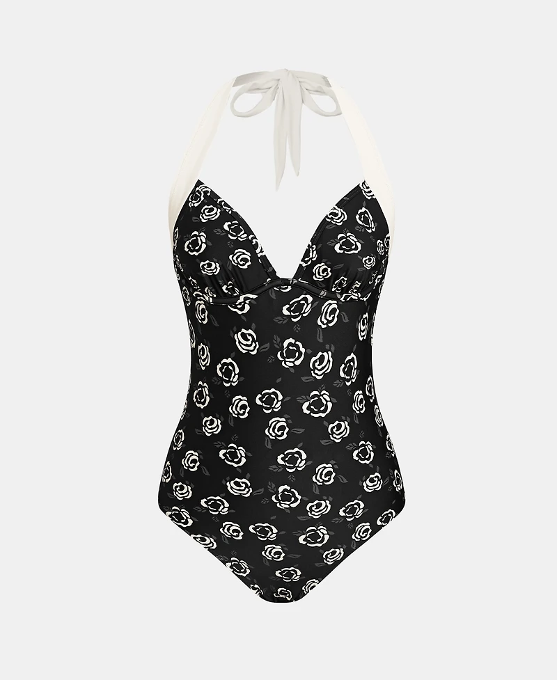 Cupshe Women's Halter Tie Hook & Eye Closure One-Piece Swimsuit