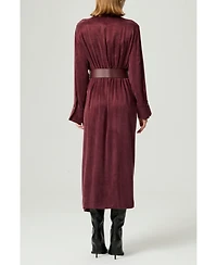 Nocturne Women's Belted Draped Shirt-Collar Maxi Dress
