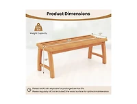 Slickblue Patio Teak Wood Backless Bench with Ergonomic Slatted Seat