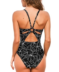 Cupshe Women's V-Neck Adjustable Straps One-Piece Swimsuit