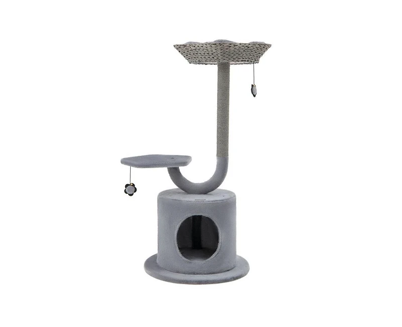 Aostirmotor 42" Cat Tower with Curved Metal Frame, Sturdy Indoor Activity Tree for Large & Small Cats