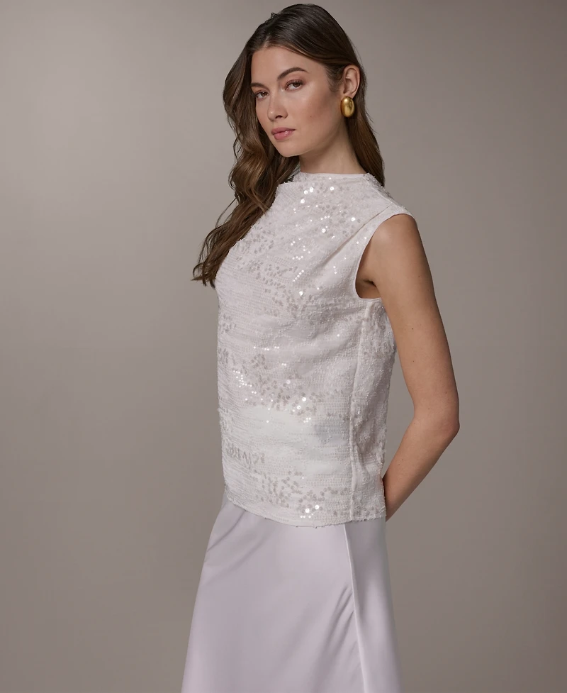 Donna Karan New York Women's Sequin Gathered Shoulder Blouse