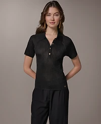 Donna Karan New York Women's Short-Sleeve Polo Sweater