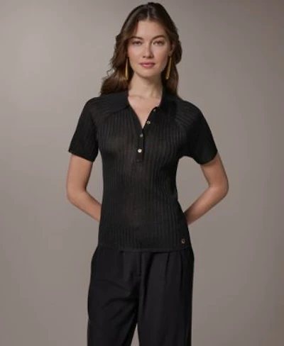 Donna Karan New York Womens Short Sleeve Polo Sweater
