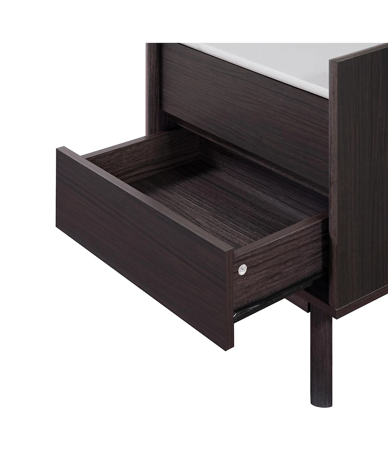 LuxenHome Modern Nightstand with Faux Marble Top, Bediside Table with Drawer