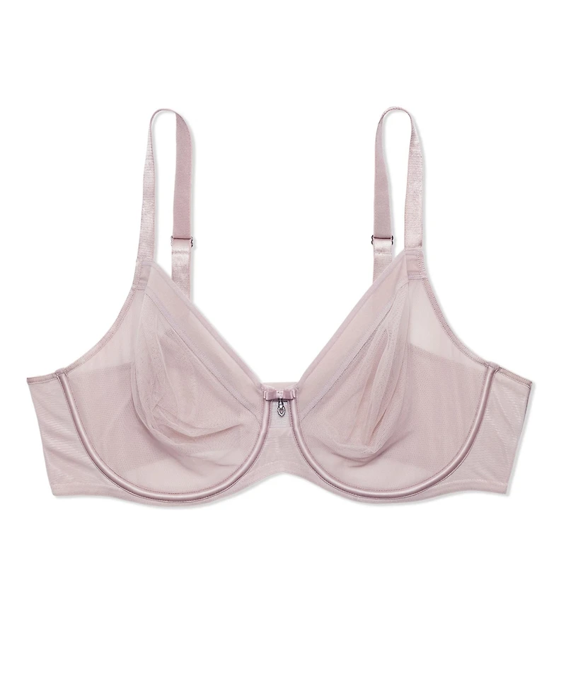 Curvy Couture Women's Sheer Mesh Full Coverage Unlined Underwire Bra