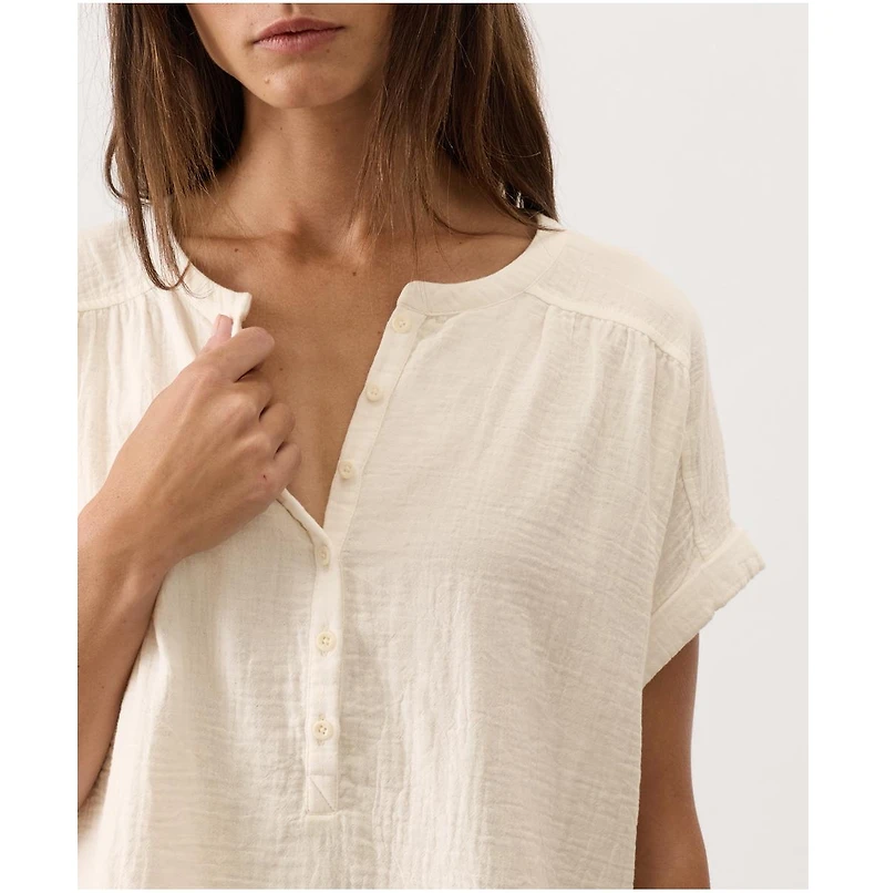 Pact Women's Cotton Coastal Double Gauze Short Sleeve Popover