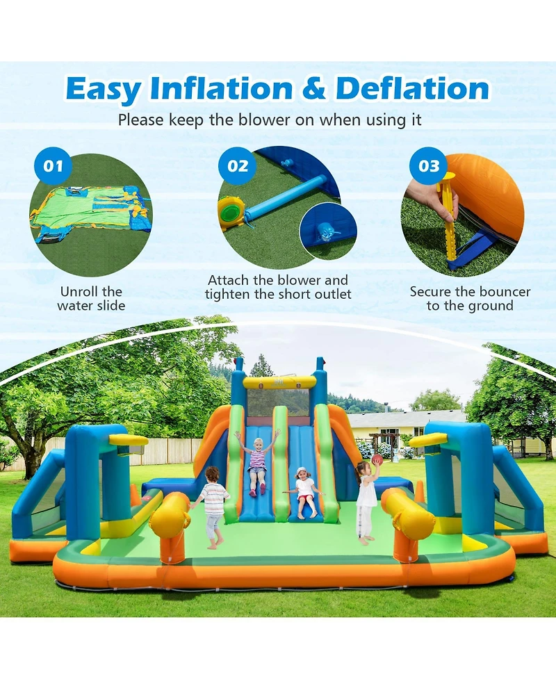 Mecale Kids Inflatable Water Slide with 2 Long Slides & 2 Soccer Goals, No Blower Included
