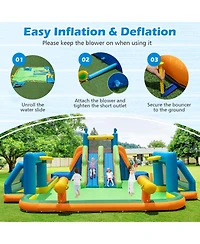 Mecale Kids Inflatable Water Slide with 2 Long Slides & 2 Soccer Goals, No Blower Included