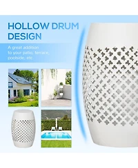 Outsunny 12.5" Steel Patio End Table, Round Hollow Drum Side Table, Accent Table for Indoor & Outdoor