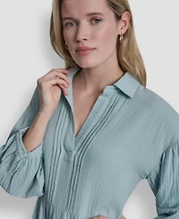 Dkny Jeans Women's Henley Pleated Tiered Dress