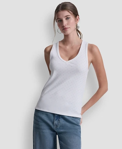Dkny Jeans Women's Rhinestone V-Neck Tank Top