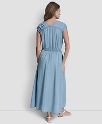 Dkny Jeans Women's Ruched Shoulder Sleeveless V-Neck Dress