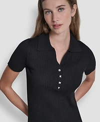 Dkny Jeans Women's Short-Sleeve Rib Collared Polo Top