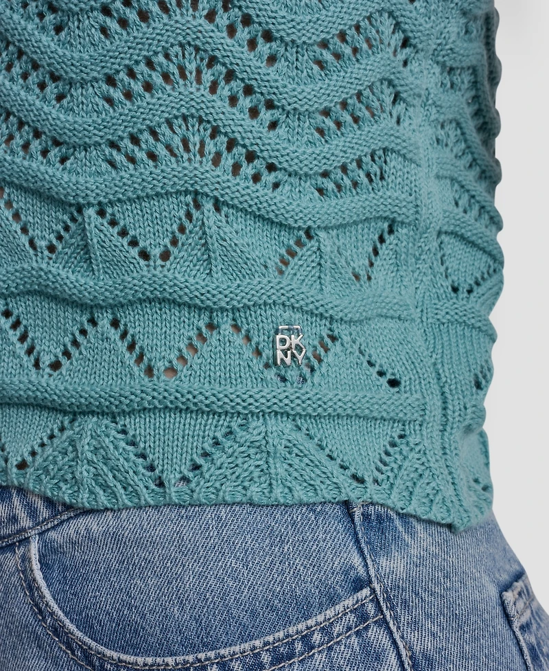 Dkny Jeans Women's Short-Sleeve V-Neck Polo Cropped Sweater