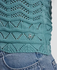 Dkny Jeans Women's Short-Sleeve V-Neck Polo Cropped Sweater