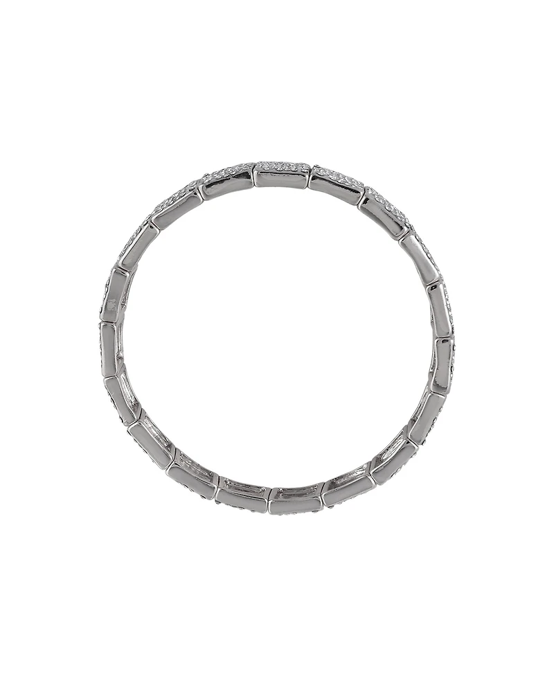 Laundry by Shelli Segal Silver Tone Tile Stretch Bracelet with Pave Crystal Stone Accents
