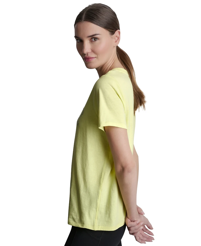 Dkny Sport Women's Rhinestone Varsity Logo Relaxed Fit Pull-On T-Shirt
