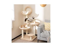 Aostirmotor 4-in-1 Wooden Cat Tower with Space Capsule Nest, Indoor Cat Furniture for Climbing & Play