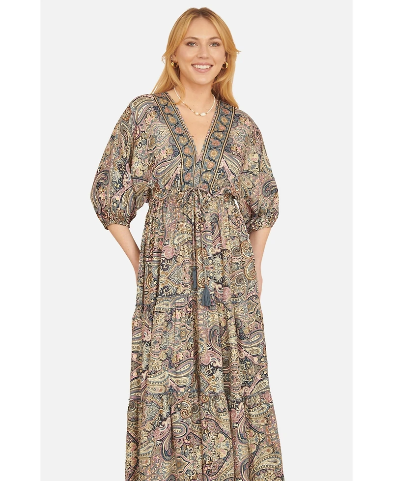 Yumi Women's Paisley Print Midi Kimono Dress