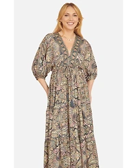 Yumi Women's Paisley Print Midi Kimono Dress