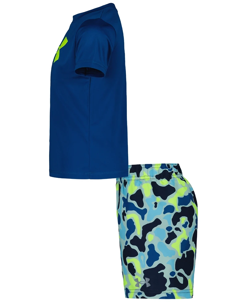 Under Armour Boys' 4-7 Camo Print Swim T-Shirt and Shorts, 2-Piece Set