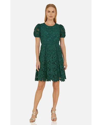 Yumi Women's Lace Puff Sleeve Fit Flare Mini Dress
