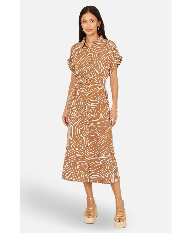 Yumi Women's Abstract Swirl Print Relaxed Midi Dress