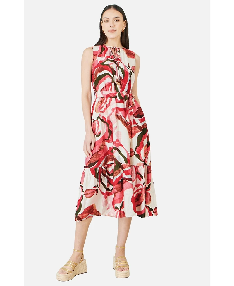 Yumi Women's Viscose Swirl Print Midi Dress