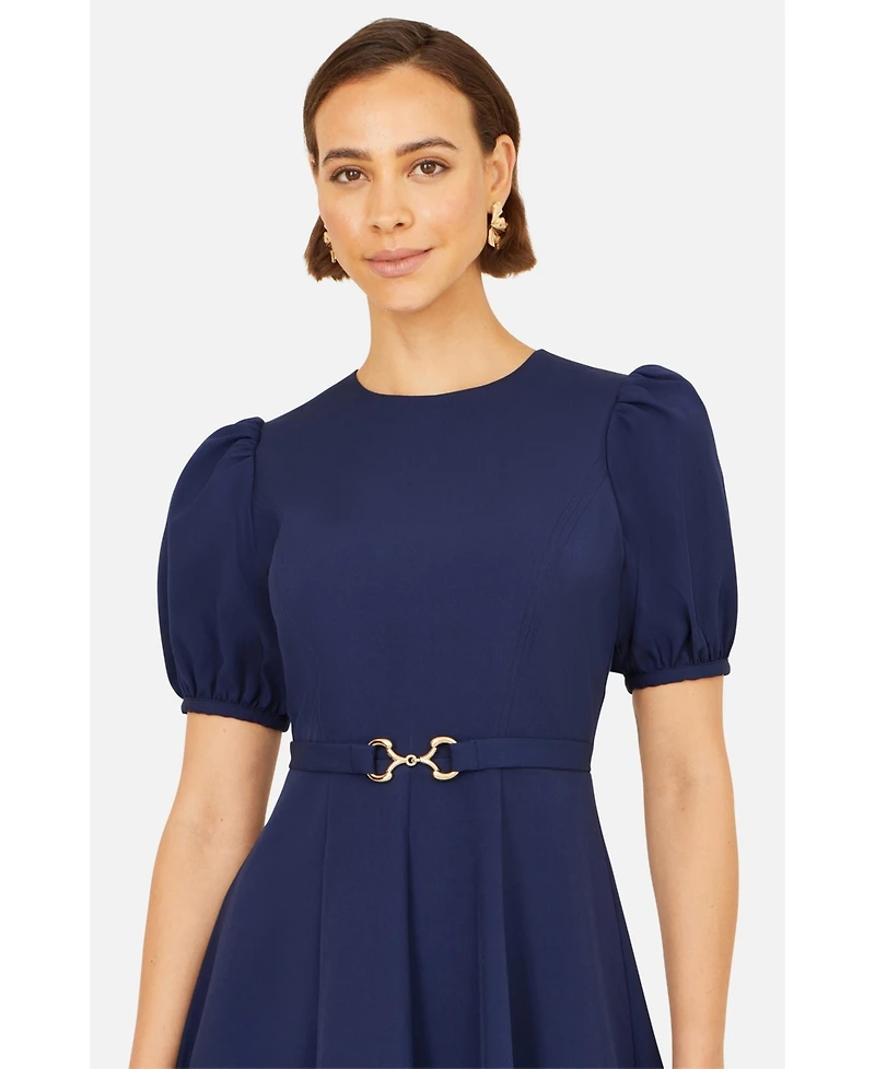 Yumi Women's Buckle Detail Short Sleeve Skater Dress