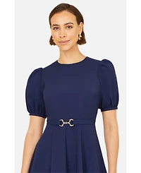 Yumi Women's Buckle Detail Short Sleeve Skater Dress
