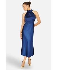 Yumi Women's Satin Halter Neck Midi Dress