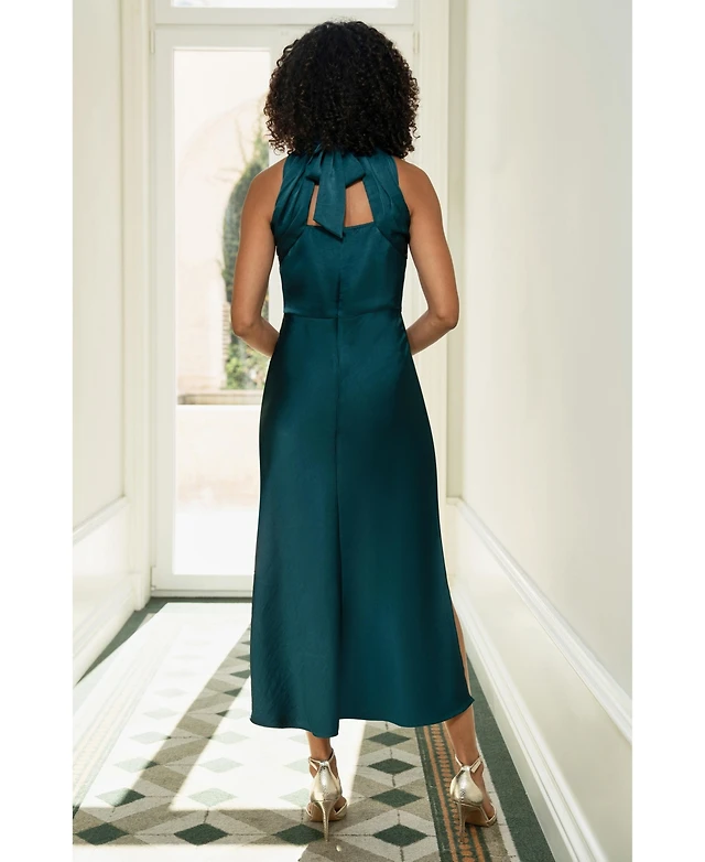 macys green satin dress Yumi Women's Satin Halter Neck Midi Dress at Foxvalley Mall in Aurora, IL