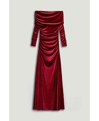 Nocturne Women's Off-Shoulder Velvet Maxi Dress with Rhinestone Detail