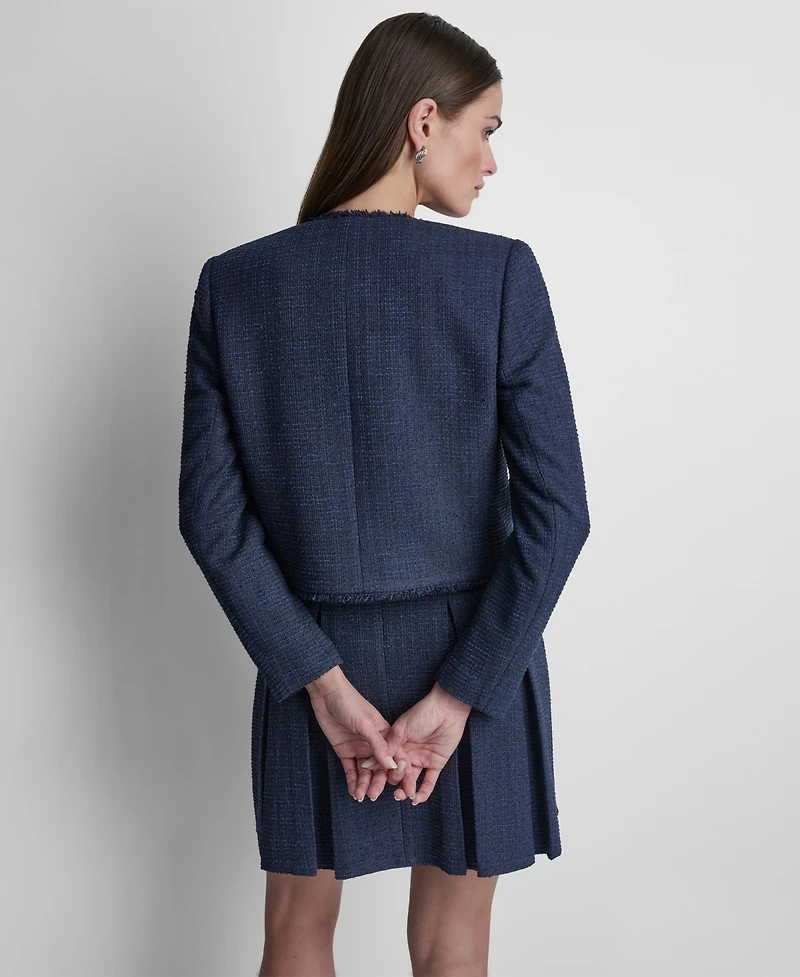 Dkny Women's Waffle Boucle Button-Front Cropped Jacket