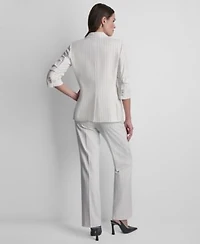 Dkny Womens Pinstripe One Button Notch Collar Jacket Sleeveless Pinstripe Button Front Vest Pinstripe Flared Fit Pants