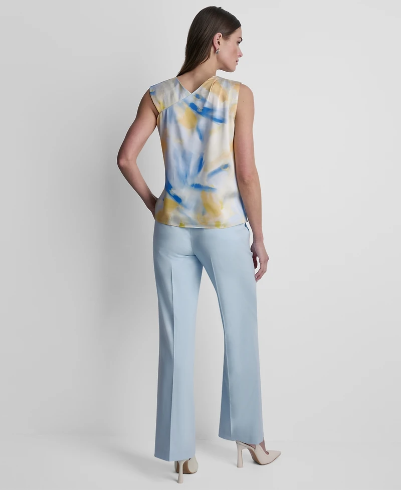 Dkny Women's Printed Asymmetric Neck Sleeveless Top