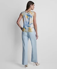 Dkny Women's Printed Asymmetric Neck Sleeveless Top