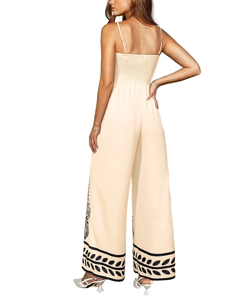 Cupshe Women's Embroidered Square Neck Wide-Leg Jumpsuit