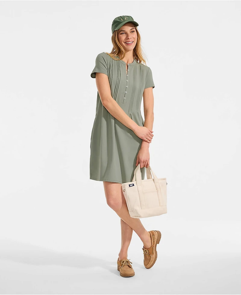 Lands' End Women's Cotton Modal Pintuck Short Sleeve Dress