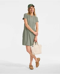 Lands' End Women's Cotton Modal Pintuck Short Sleeve Dress